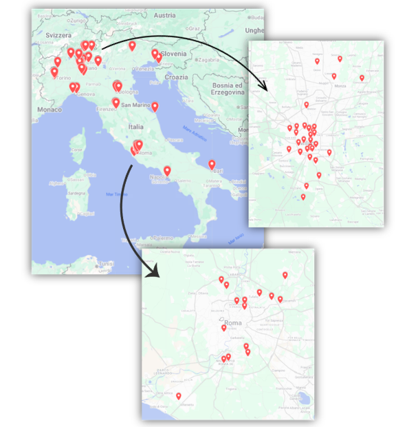 Mappa d'Italia con gli asili della rete