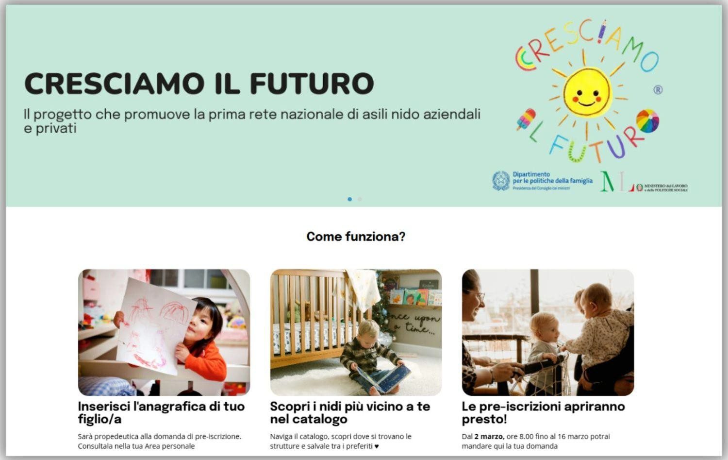 Schermata della piattaforma Cresciamo il Futuro